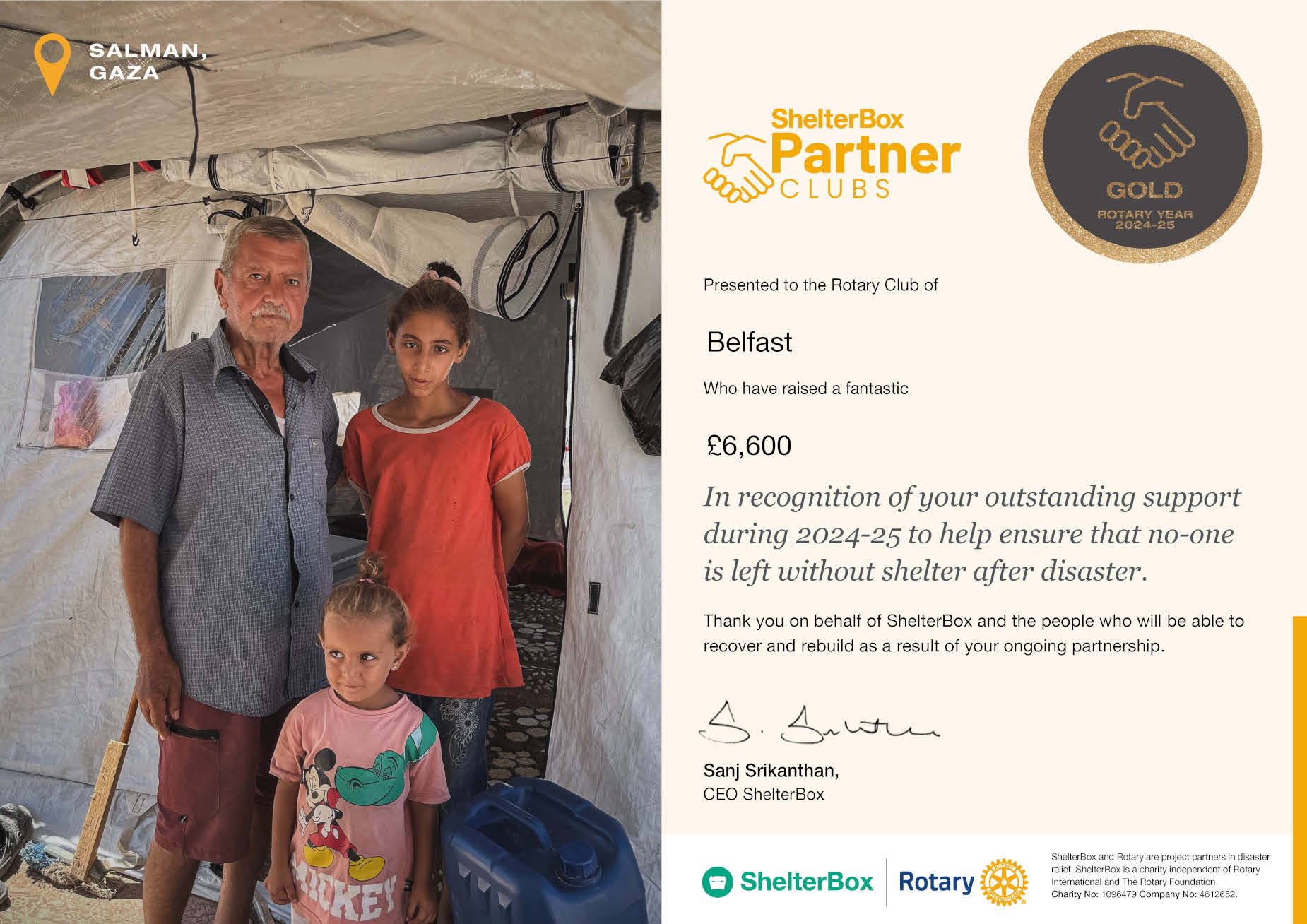 RC Belfast Partner Club certificate digital Gold 25